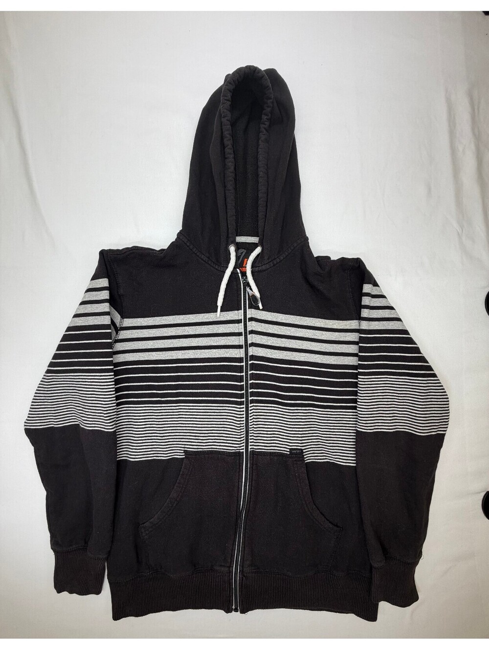 Amplify Men's Hoodie Sweatshirt Full Zip Striped Front Pockets Size Large Black